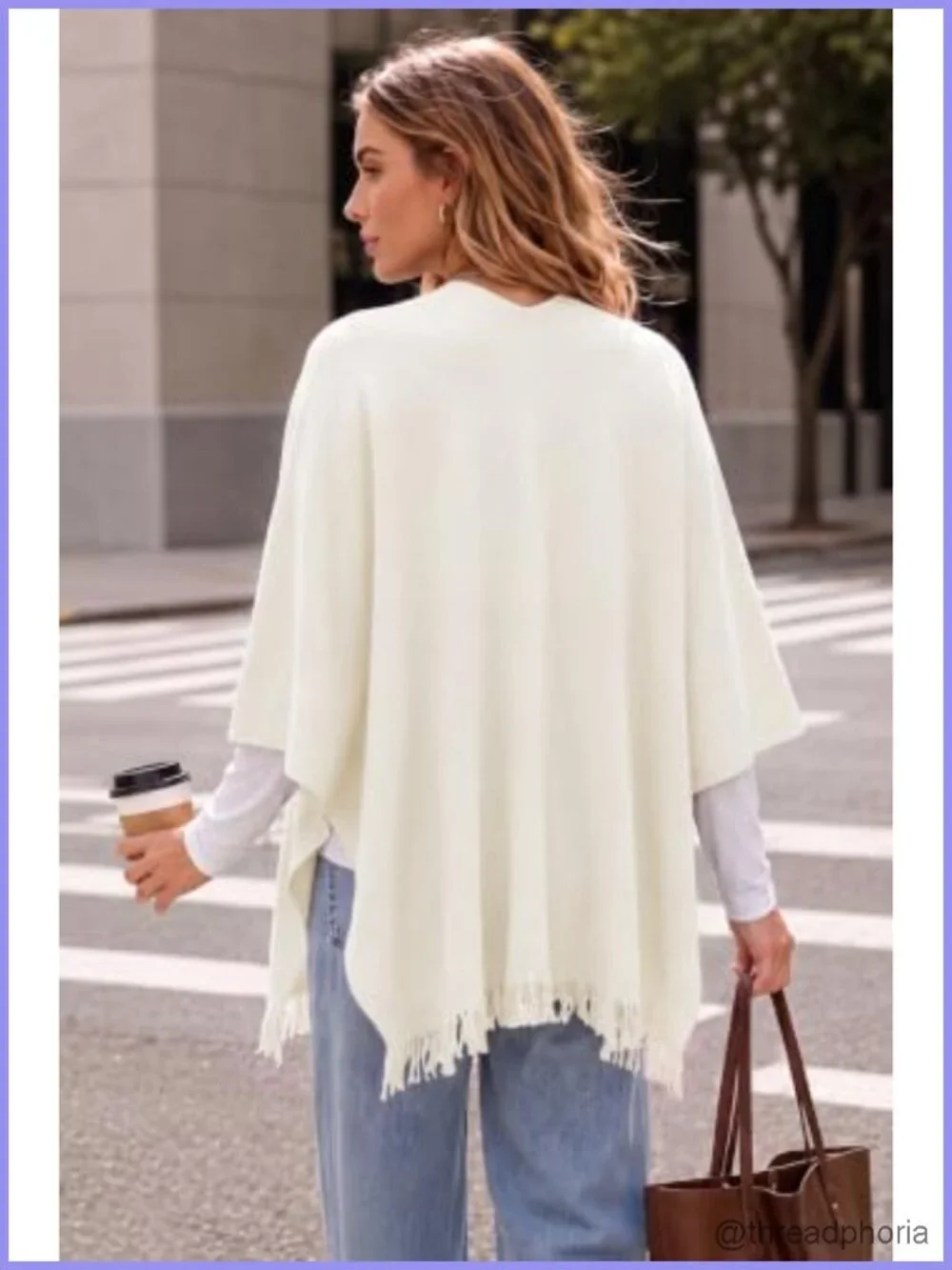 Wool Blend Front Loop Poncho Sweater Shawl Wrap